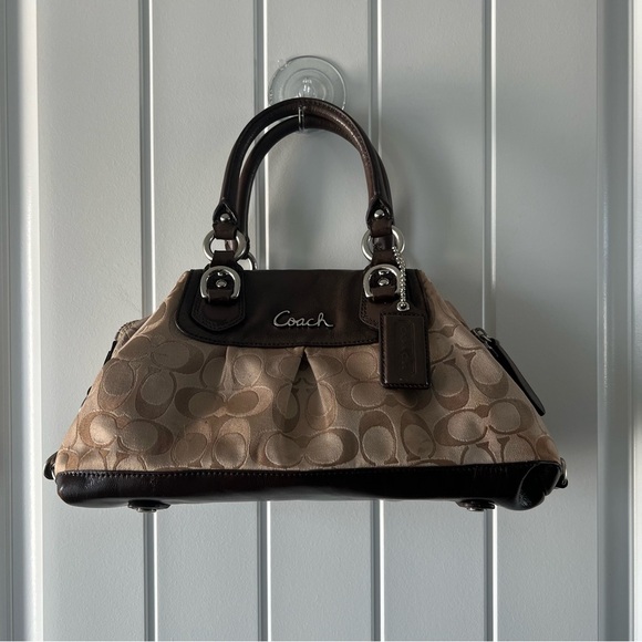 Coach Handbags - Coach F15443 Signature Ashley Sateen Satchel Handbag Purse Khaki Mahogany Brown
